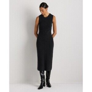 NWT Quince 100% Mongolian Cashmere Sleeveless Ribbed Midi Dress Black XS Women's